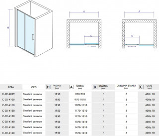 CONCEPT Stakleni paravan  ATLAS 1000x1950 staklo 6mm providno C-02-4100 