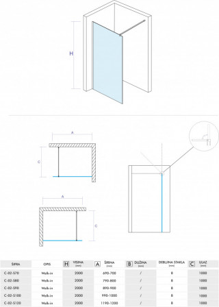 Copen Paravan Monte 1000X2000 8Mm Staklo C-02-S100 