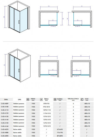 CONCEPT Tuš kabina  ATLAS 1000x700x1950 staklo 6mm providno C-02-4100/4070 