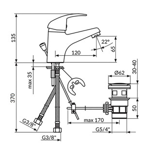 Rosan King Baterija Za Lavabo - Sa Metalnim Odlivnim Ventilom J301001M 