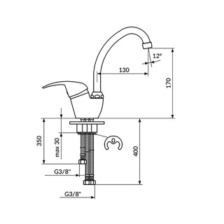 Rosan King Baterija Za Sudoperu/Lavabo - 3 Cevi - Cevni Izliv 130 Mm ( Ø18 Mm ) J382113 