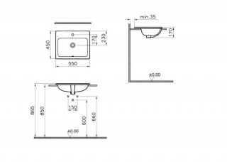 VITRA LAVABO UGRADNI S20 55X45CM 5465B003-0001 