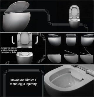 SET FLUENTA UGRADNI KOMPLET RIMLESS WC SOLJA CRNI ONYX TASTER 