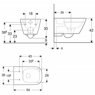 Geberit Smyle Square konzolna wc šolja, skriveno kačenje,rimfree 500.208.01.1 