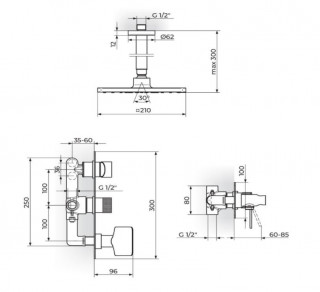 Stolz Uzidna baterija sa ,plafonskim tušem 210*210mm i ručnim tušem  231607B 