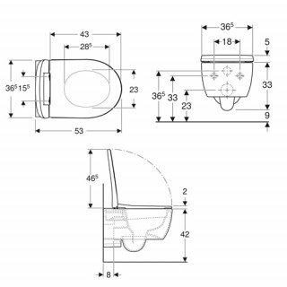 Geberit ICON 500.784.01.1 set konzolna wc šolja 204060000 skriveno kačenje Rimfree sa slim SC daskom 