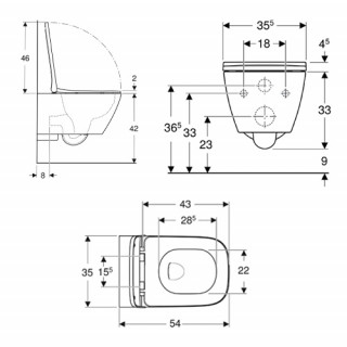 Geberit SMYLE SQUARE500.683.00.2 set konzolna wc šolja 500.208.01.1  skriveno kačenje Rimfree sa sli 