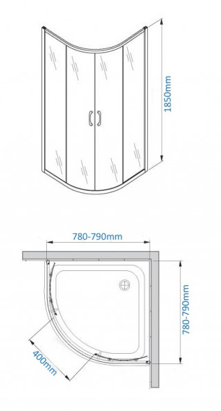 NKS Paravan 6011 R80x185 mat staklo 6mm, plitka, silver, kompenzacioni profil KBJ109080S 