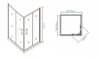 NKS Paravan 6005 80x80x185 mat staklo 6mm, plitka, silver, kompenzacioni profil KBJF00480S 