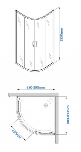 NKS Paravan 6011 providno staklo 6mm R90x185 plitka, silver, kompenzacioni profil KBJ109090ST 