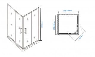 NKS Paravan 6006 providno staklo 6mm 90x90x195 crni profili, kompenzacioni profil KBJ600690BP 