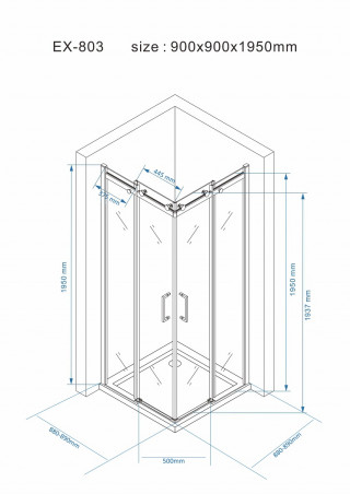 NKS Paravan EX803S 90x90x195/ 8mm dim staklo klizna šipka NANO EASY CLEAN KBKEX80390S 