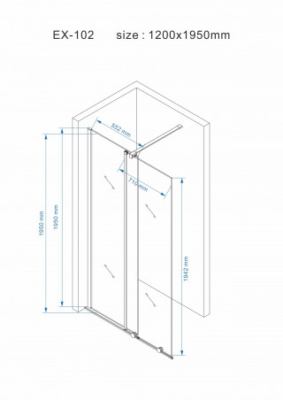 NKS Paravan EX102 sa držačem peškira walk in klizni 1200x1950/ 8mm NANO EASY CLEAN KBKEX102120DP 