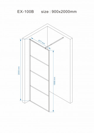 NKS Paravan EX100B-1 walk in crni 900x2000/8mm<br />
NANO EASY CLEAN KBKEX100B190 