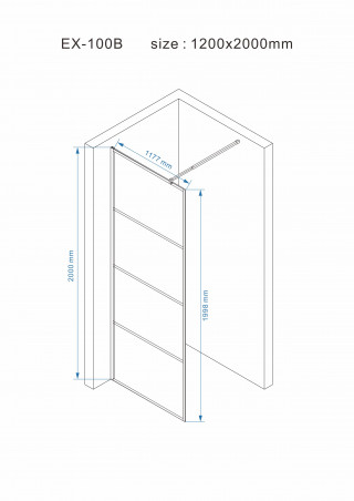 NKS Paravan EX100B-1 walk in crni 1200x2000/8mm<br />
NANO EASY CLEAN KBKEX100B1120 