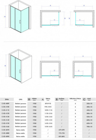 Concept tus kabina project 100x70x195cm 6mm providno staklo C-02-1000/1070 