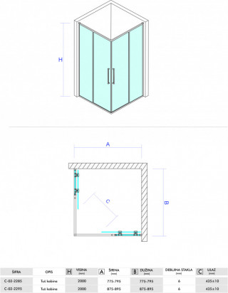 Concept tus kabina devon200 100x80x200cm 6mm providno staklo C-02-22100/22080 