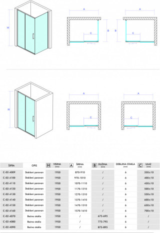 Concept tus kabina atlas 90x70x195cm 6mm providno staklo C-02-4009/4070 