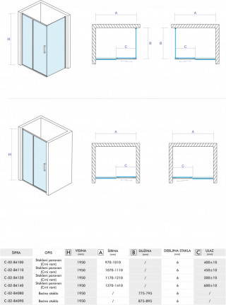 Concept tus kabina atlas black 100x80x195cm 6mm providno staklo C-02-B4100/B4080 