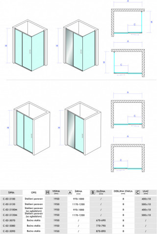 Concept tus kabina titan 100x70x195cm 8mm providnos taklo C-02-5100/5070 