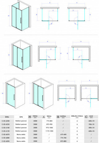 Concept tus kabina absolut 80x70x200cm 6mm providno staklo sa pivot vratima C-02-6200/6070 