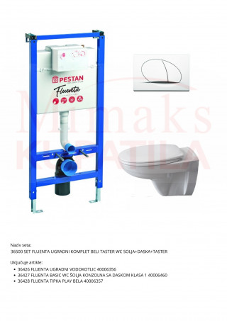 SET FLUENTA UGRADNI KOMPLET BELI TASTER WC SOLJA+DASKA+TASTER 