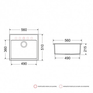 Milo Granitna sudopera MILO RETTO 56x51 Diamond grey sa sifonom RET.D.1KBO 