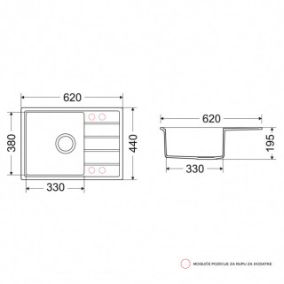 Milo Granitna sudopera MILO METRO 62x44 Pure sand sa sifonom MET.P.1KKO 