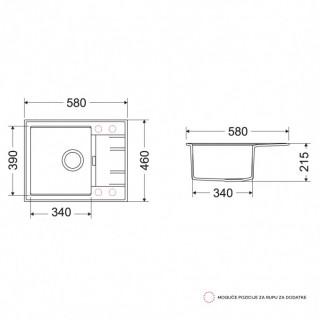 Milo Granitna sudopera MILO AVANGARD 58x46 Lava stone sa sifonom AVA.L.1KKO 