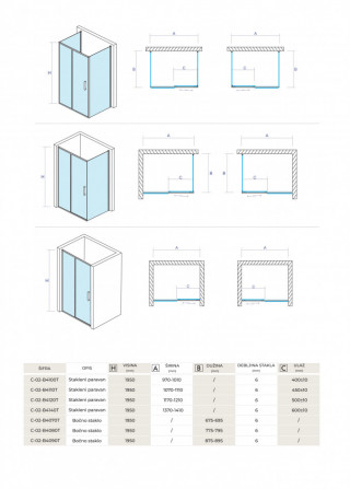 COPEN Stakleni paravan ATLAS BLACK 1000x1950 transparentno staklo 6mm crni mat ram C-02-B4100T 