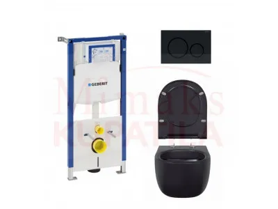SET GEBERIT UGRADNI 458.112.21.1 + CRNA TIPKA + WC SOLJA CRNA SA DASKOM 