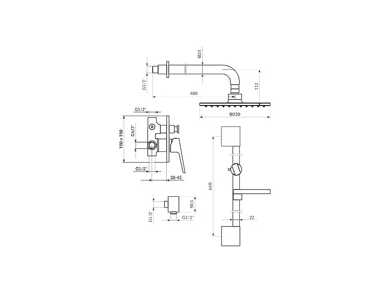 Stolz Uzidna Baterija Sa Zidnim Tusem D.220Mm I Zidnom Sipkom 131602 