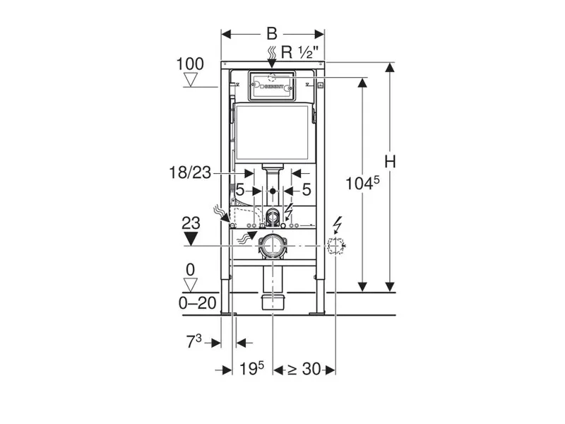 GEBERIT UGRADNI VODOKOTLIC BASIC+TASTER HROM DELTA 21 ZA KONZ.WC SOLJU 458.112.21.1 