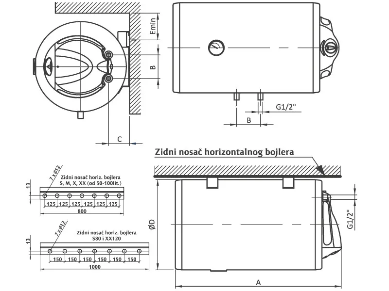 ELIT BOJLER TALAS H 80L X80H - PROHROM, horizontalni (880x450mm/2000W) 