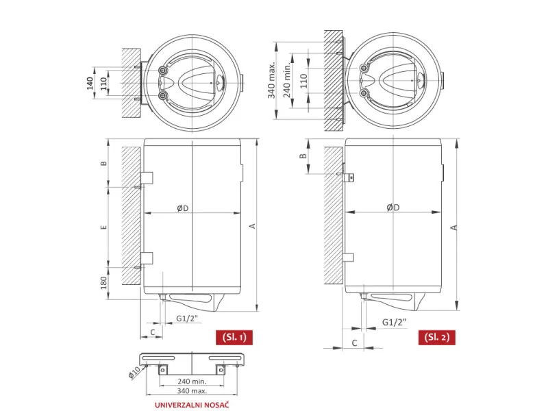 ELIT BOJLER TALAS S 50L SLIM - PROHROM (840x360mm/2000W) 