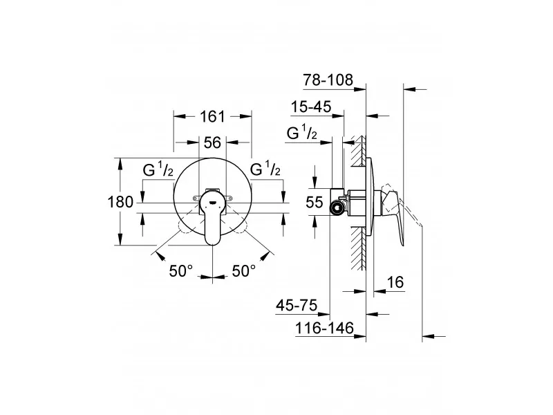 GROHE BAUEDGE UGRADNI SLAVINA BEZ PREBACIVACA 29078000 