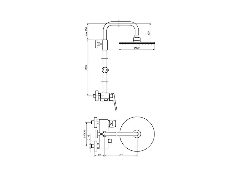 Stolz Baterija Za Tus Kadu Sa Usponskim Tusem D.220Mm 137251 