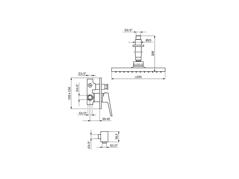 Stolz Uzidna Baterija Sa Plafonskim Tusem 250X250Mm I Rucnim Tusem 131607 