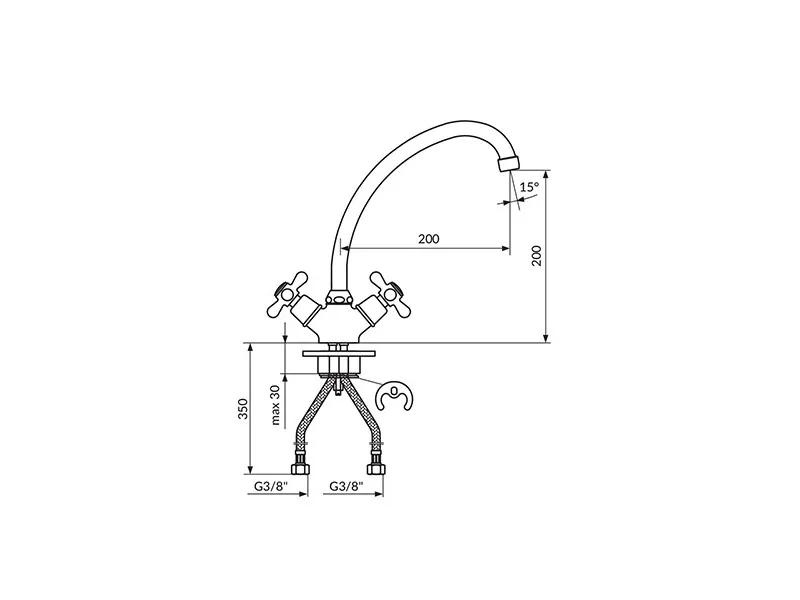 Rosan Nostalgija Baterija Za Sudoperu, Lavabo Duzi Izliv 200Mm N23020 