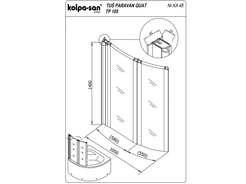 KOLPA TP QUAT 105 UNI - dvodelni polukruz.,POLISTIREN,BELI h=140 (ALBA,DIVANTE,LARGO..-314350 