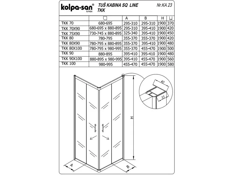 KOLPA SQ line TKK 90 S/CH BELA 5/6 mm BELA/CINCILA h=190 - 511010 