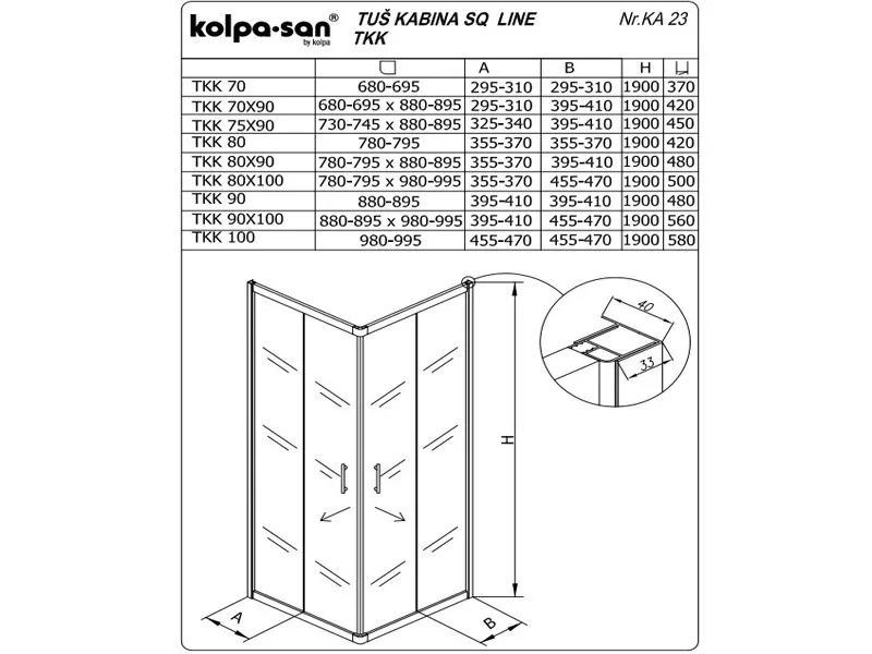 KOLPA SQ line TKK 90 S/CH SILVER 5/6 mm SILVER/CINCILA h=190 - 511020 