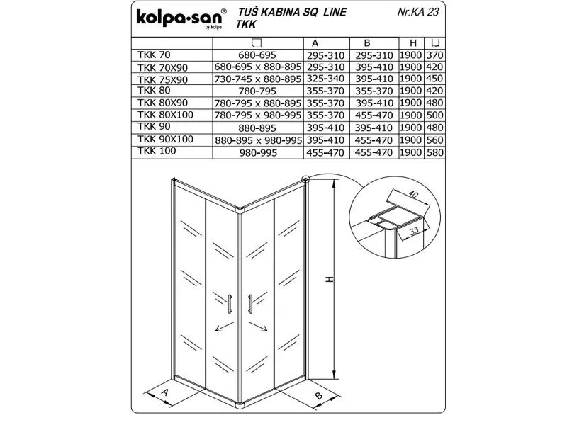 KOLPA SQ line TKK 100 S/CH BELA 5/6 mm BELA/CINCILA h=190 - 511170 
