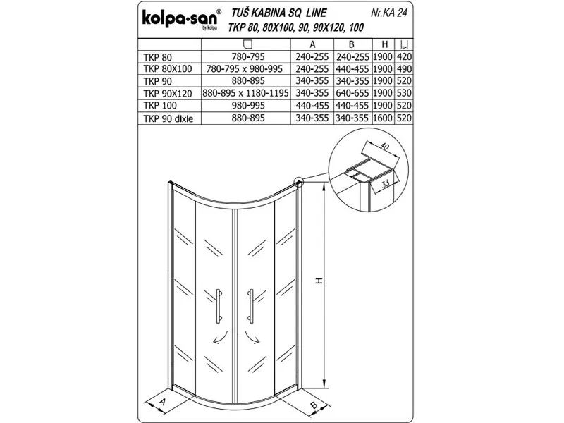 KOLPA SQ line TKP 80 S/K BELA 5/6 mm BELA/PROVIDNO h=190 - 511070 