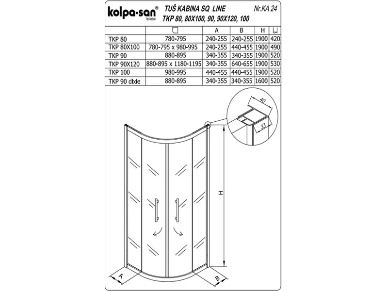 KOLPA SQ line TKP 80 S/CH SILVER 5/6 mm SILVER/CINCILA h=190 - 511060 