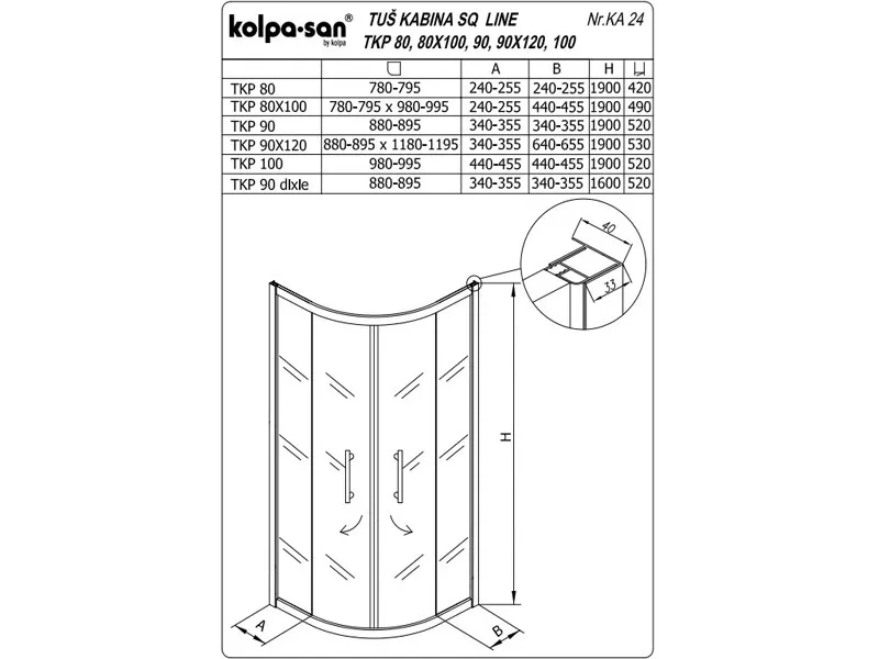 KOLPA SQ line TKP 100 S/K BELA 5/6 mm BELA/PROVIDNA h=190 - 511430 