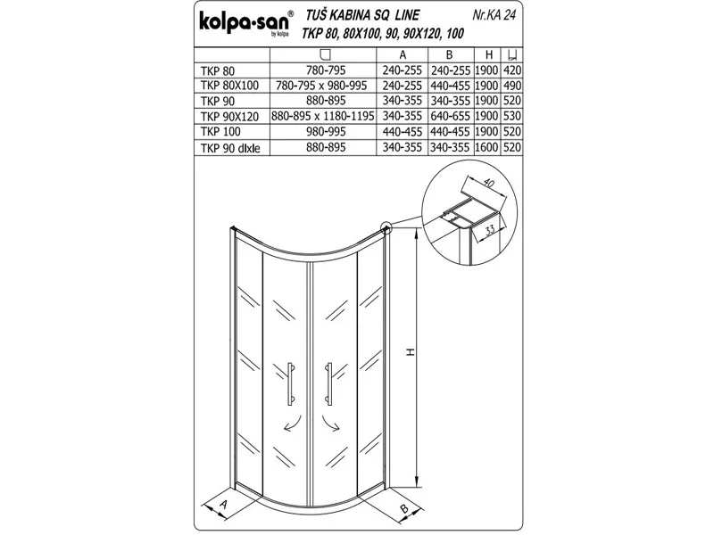 KOLPA SQ line TKP 90 S/CH DIXIE BELA 5/6 mm BELA/CINCILA h=160 - 511490 