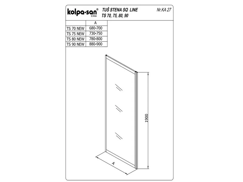 KOLPA TS SQ line 70/K BELA - providno,tus stena 5 mm  h=190 (komb. TKK,TV SQ line) - 527550 