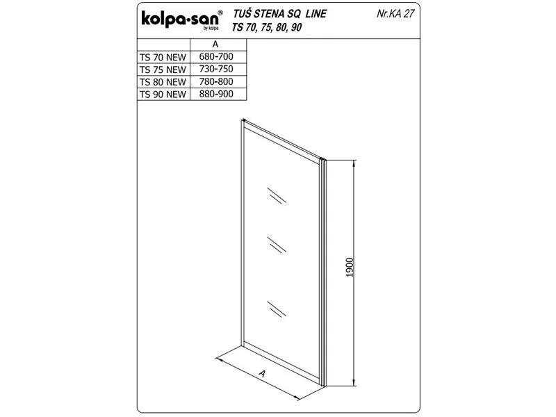 KOLPA TS SQ line 75/K  BELA - providno,tus stena 5 mm h=190 (komb. TKK,TV SQ line) - 527590 