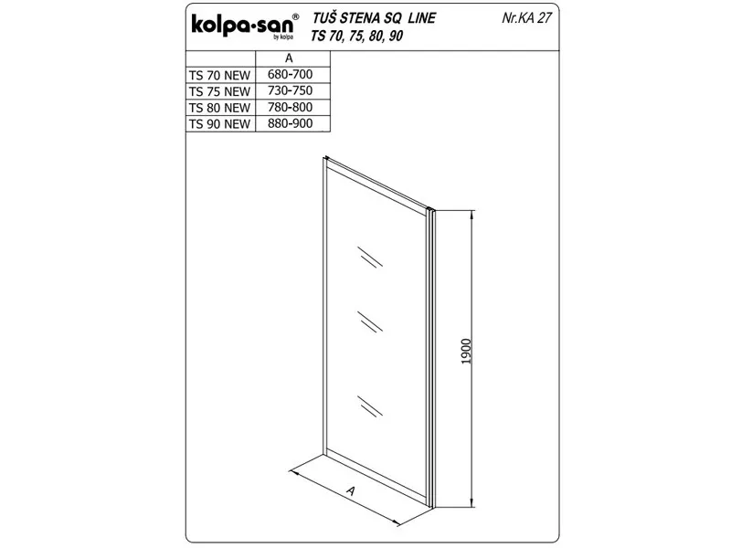 KOLPA TS SQ line 75/CH BELA - cincila,tus stena 5 mm h=190 (komb. TKK,TV SQ line) - 527570 